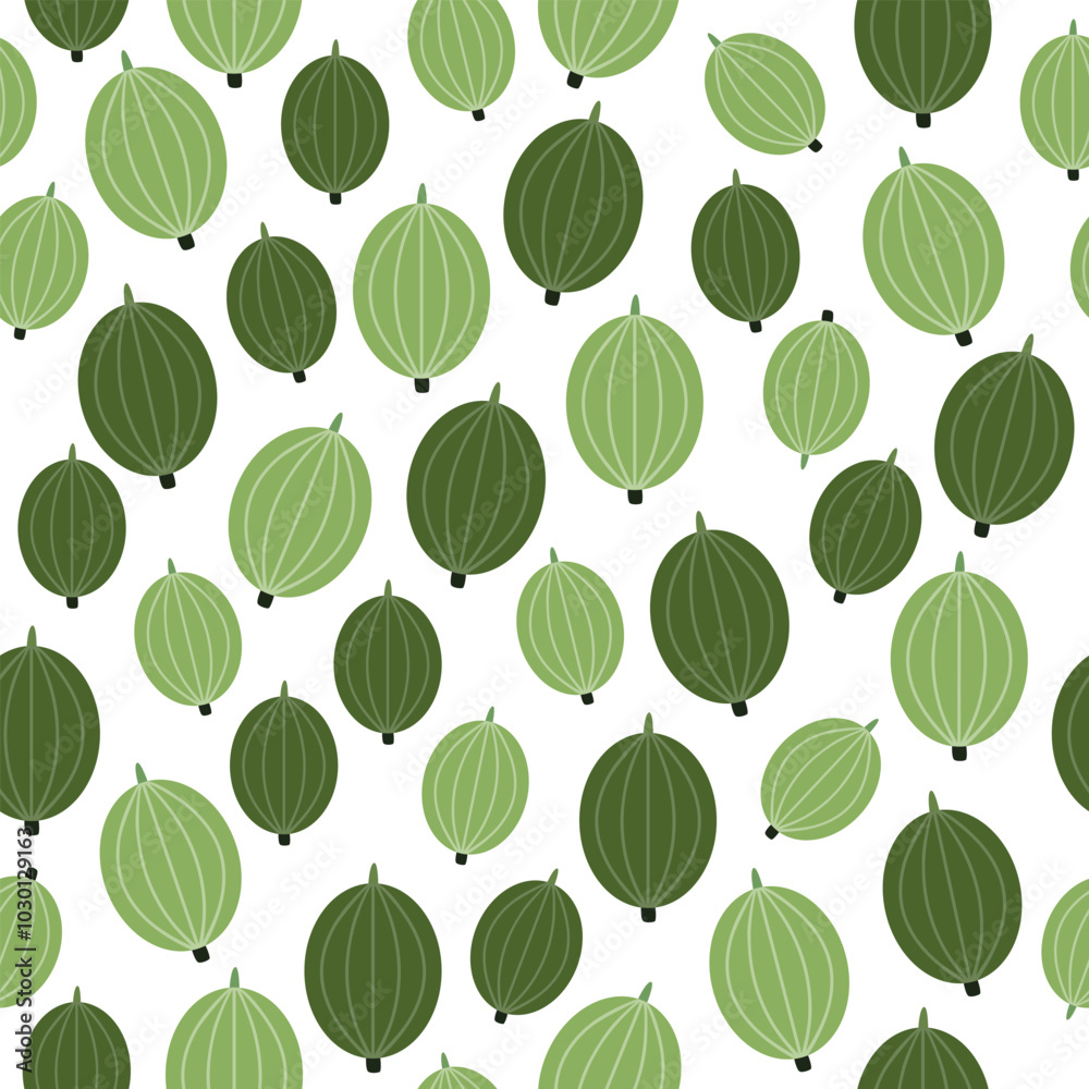 Green gooseberry seamless pattern, vector illustration.
