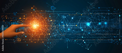 Futuristic Digital Interface with Hand Reaching for Energy