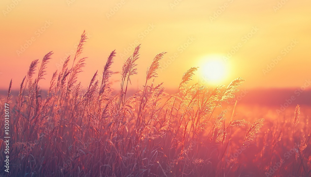 A scenic field tall grass under a sunset sky. A scenic field tall grass under a sunset sky.