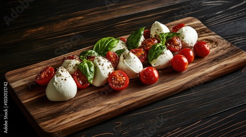 Vibrant Italian Tricolore Salad on Wooden Board photo