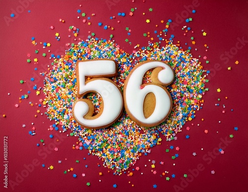 Decorated cookie, number 56, image for birthday or anniversary celebration photo