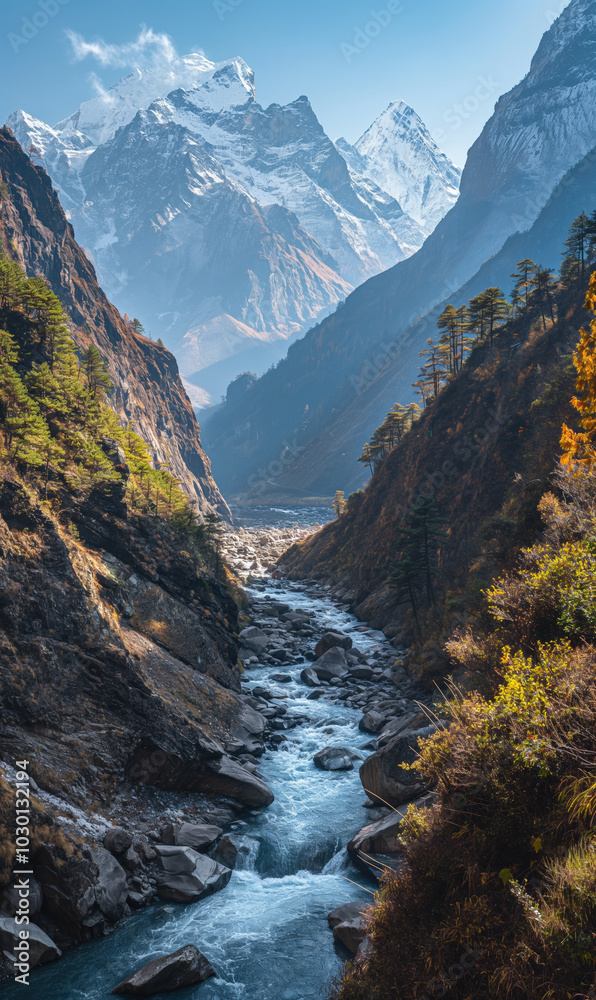 Majestic Himalayan Mountains and Chandrabhaga River Flowing Through Spiti Valley Canyon in Himachal Pradesh Majestic Himalayan Mountains and Chandrabhaga River Flowing Through Spiti Valley Canyon in Himachal Pradesh