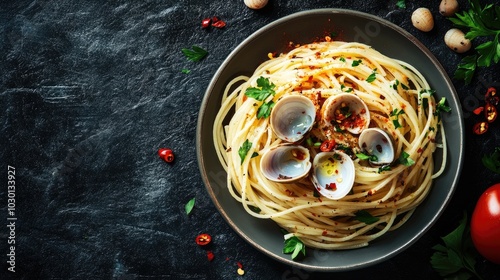 Delicious Plate of Spaghetti with Clams and Herbs photo