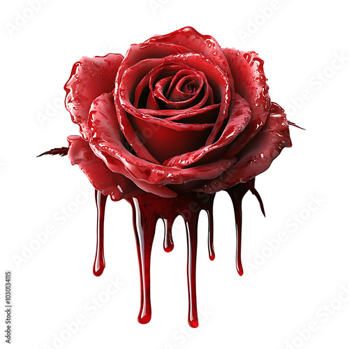 Red roses dyed with dripping blood, isolated on a transparent background