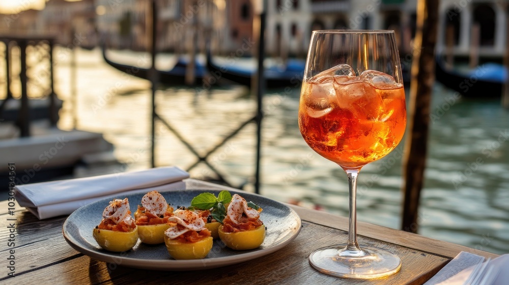 Elegant Cicchetti Arrangement with Refreshing Drink Elegant Cicchetti Arrangement with Refreshing Drink