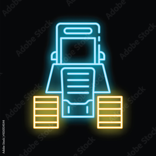 Glowing neon line mars rover icon isolated on black background illustration concept icon of space rover exploring the outer space. Vector