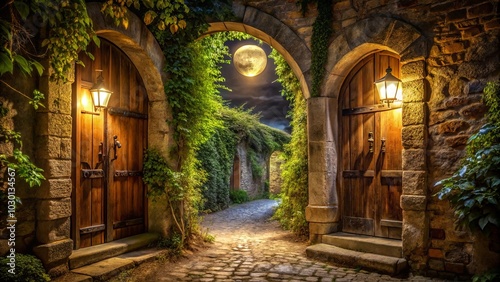 A Pathway Through Time, Illuminated by Moonlight and Lantern Light, Leading to an Unknown Destination