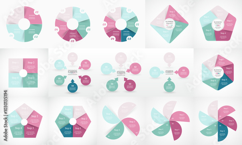Set of circle infographic elements with 4, 5 and 6 options, parts or steps.