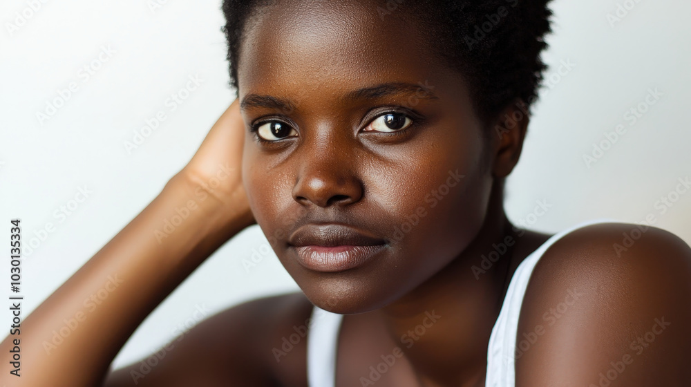 Woman with Natural Hair in Simple White Shirt Woman with Natural Hair in Simple White Shirt