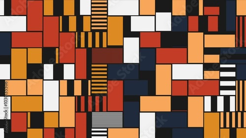 Vibrant abstract pattern. The geometric design gives a modern, mosaic-style appearance. Creating a dynamic and eye-catching design. 4K Seamless loop