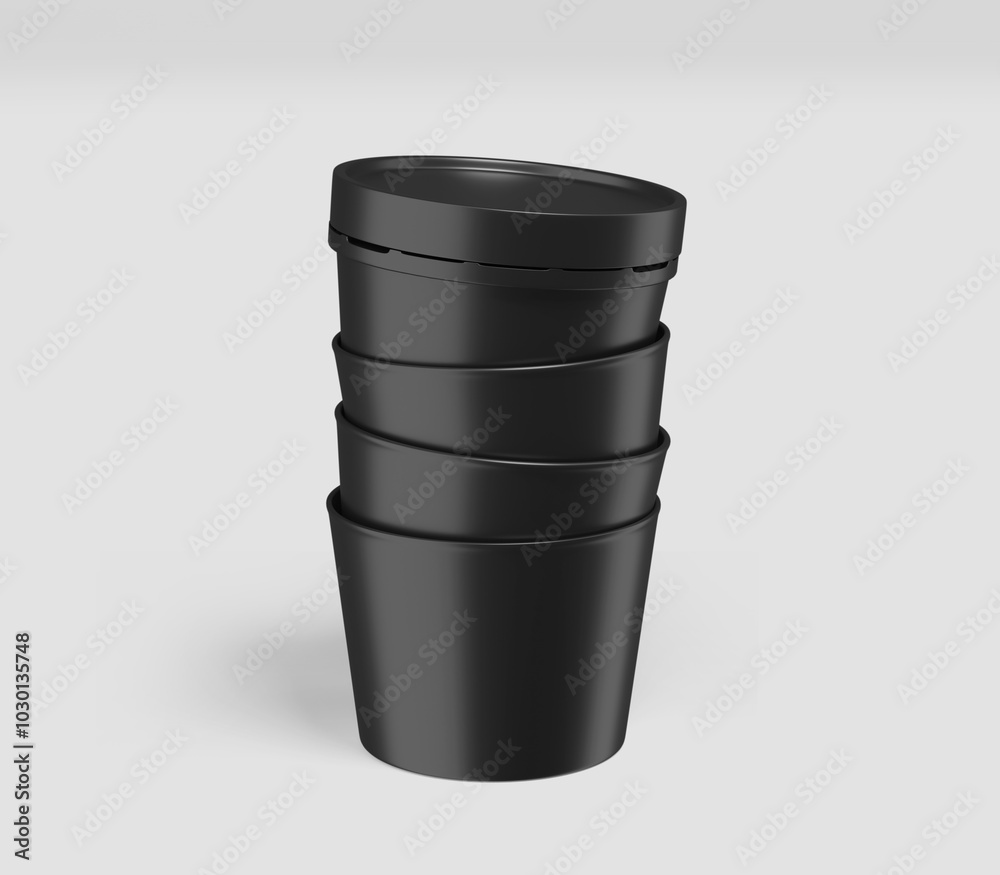 Realistic Black Yogurt Cup Mockup, Plastic Container, Ice Cream Cup Mockup, Dairy Products, Cream, Tin, Isolated on Light Background, 3d rendered, Illustration. Realistic Black Yogurt Cup Mockup, Plastic Container, Ice Cream Cup Mockup, Dairy Products, Cream, Tin, Isolated on Light Background, 3d rendered, Illustration.