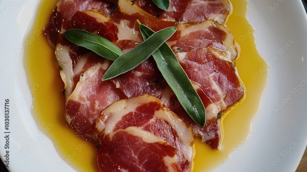 Overhead Shot of Saltimbocca alla Romana Dish Overhead Shot of Saltimbocca alla Romana Dish