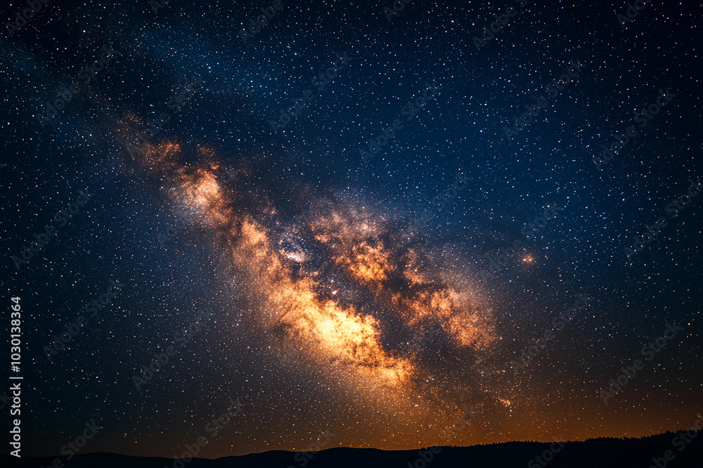 Fototapeta premium Stunning view of the Milky Way galaxy over a serene landscape at night