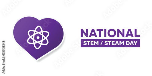 National Stem Day. Science icon and heart. Great for cards, banners, posters, social media and more. White background.