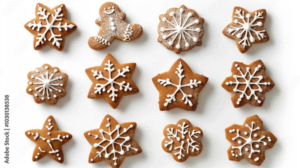 Gingerbread Cookies, top view, isolated on white transparent background Gingerbread Cookies, top view, isolated on white transparent background
