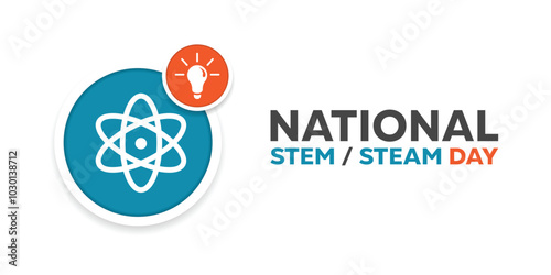 National Stem Day. Science icon and lamp. Great for cards, banners, posters, social media and more. White background.