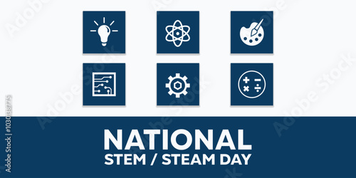 National Stem Day. Great for cards, banners, posters, social media and more. White background.