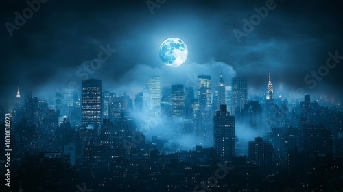 Moonlit Cityscape of New York