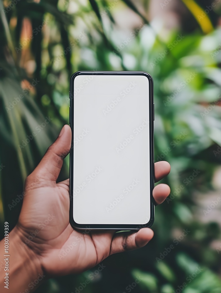 Hand holding smartphone mockup of blank screen. Take your screen to put on advertising Hand holding smartphone mockup of blank screen. Take your screen to put on advertising