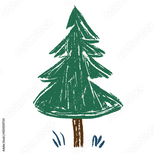 Christmas tree drawn by hand with felt-tip pens on a white sheet of paper. Children's drawing of a Christmas tree. Vector illustration