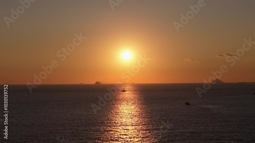 The calm sea at sunset in Qingdao