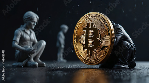 employee with bitcoin in front of him