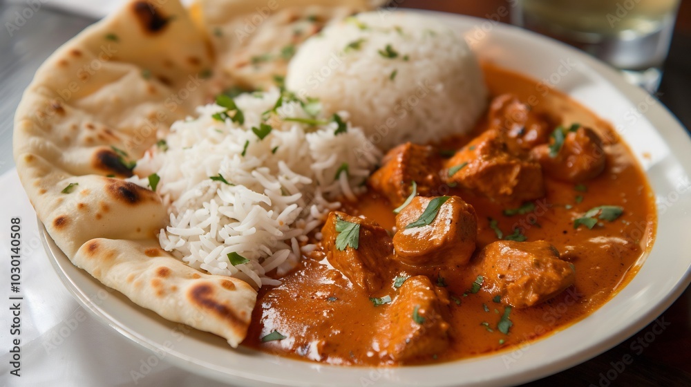 Delicious Indian Chicken Tikka Masala with Rice and Naan Delicious Indian Chicken Tikka Masala with Rice and Naan