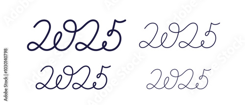 2025 one continuous line. New year Christmas date