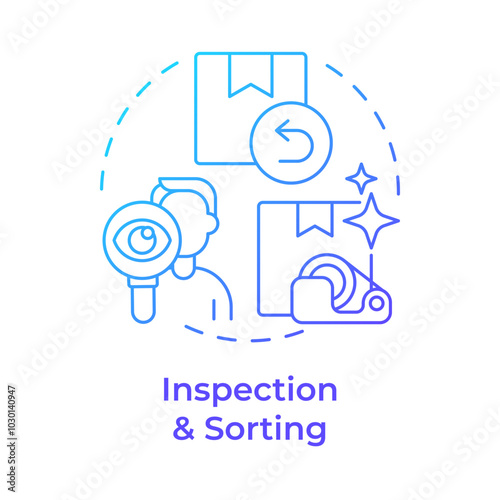 Inspection and sorting blue gradient concept icon. Reverse logistics stage. Examination of goods. Round shape line illustration. Abstract idea. Graphic design. Easy to use in article