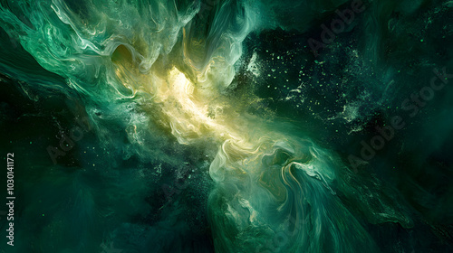 Powerful Green Magnetic Fluid Creating Dynamic Abstract Patterns with Ethereal Quality