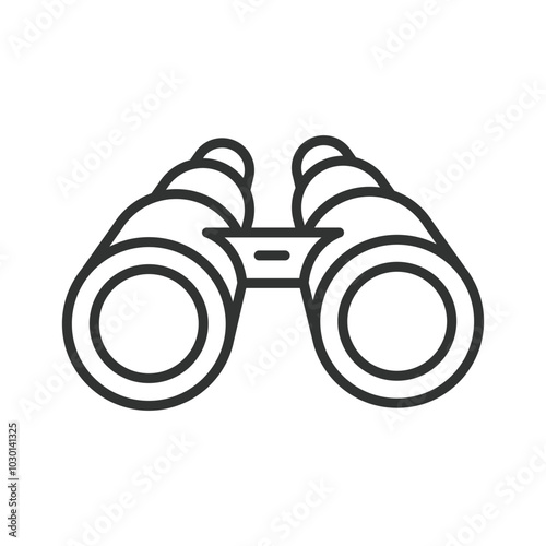Binocular, in line design. Binocular, telescope, vision, observation, outdoor, nature, adventure on white background vector. Binocular editable stroke icon