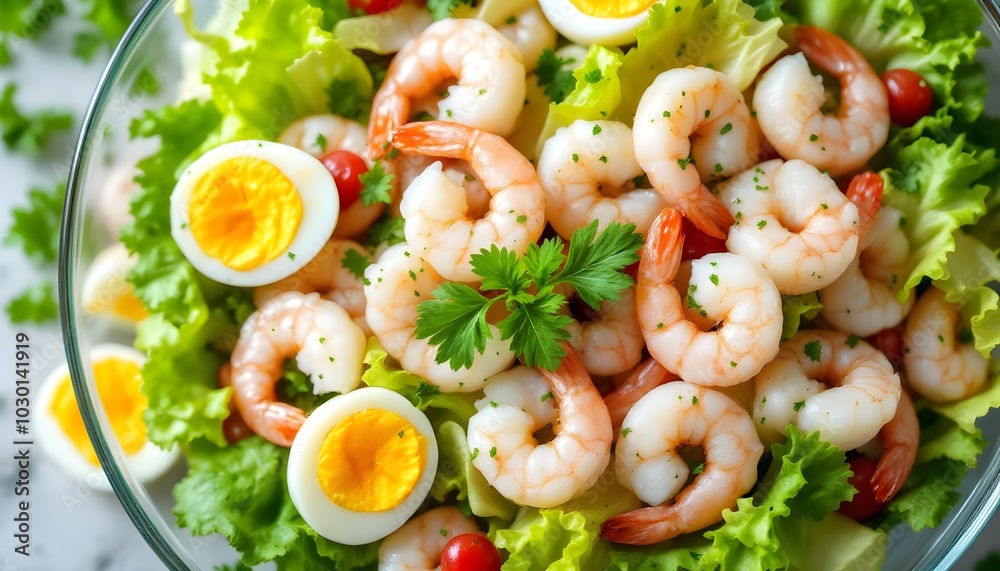 Grey Shrimp Salad with Hard-Boiled Eggs and Lettuce (Belgian Cuisine) Grey Shrimp Salad with Hard-Boiled Eggs and Lettuce (Belgian Cuisine)