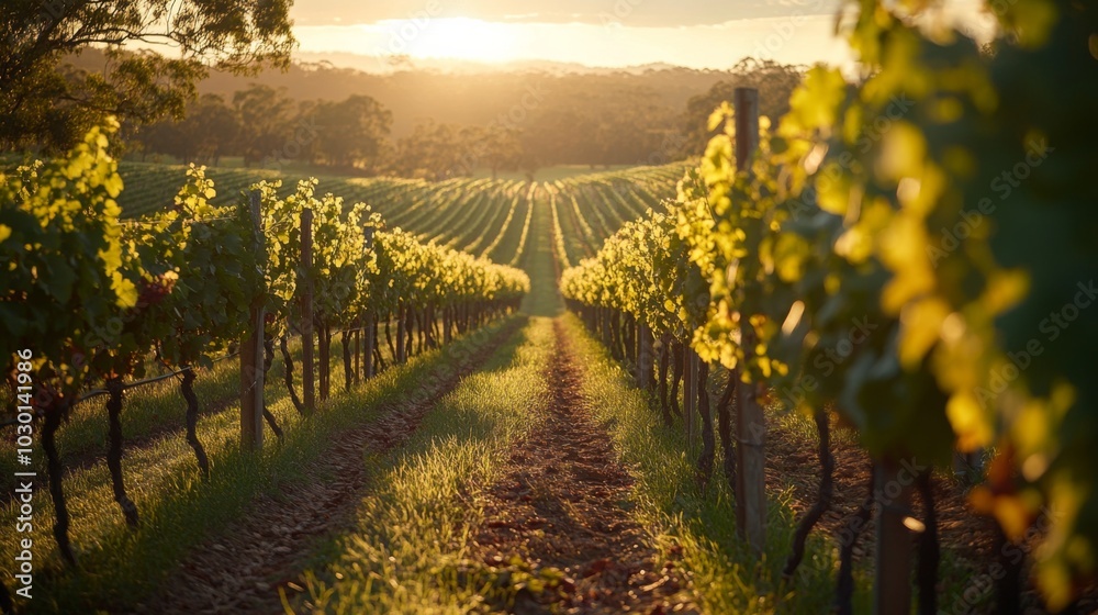 Naklejka premium Vineyard at Sunset