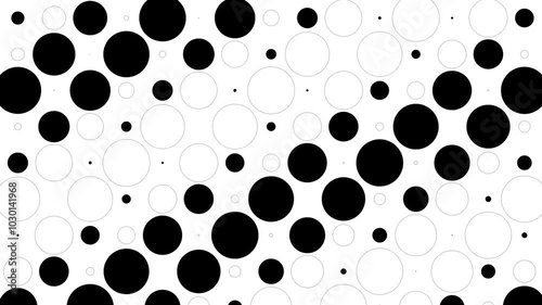 Black and White Bubble Pattern. Simple yet elegant polka dot pattern with varying sizes of circles on a white background. Classic and versatile, perfect for wallpaper and fabric designs. Seamless loop