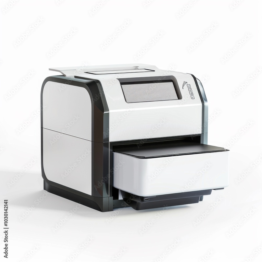 Modern compact printer with sleek design for home or office use on white background Modern compact printer with sleek design for home or office use on white background
