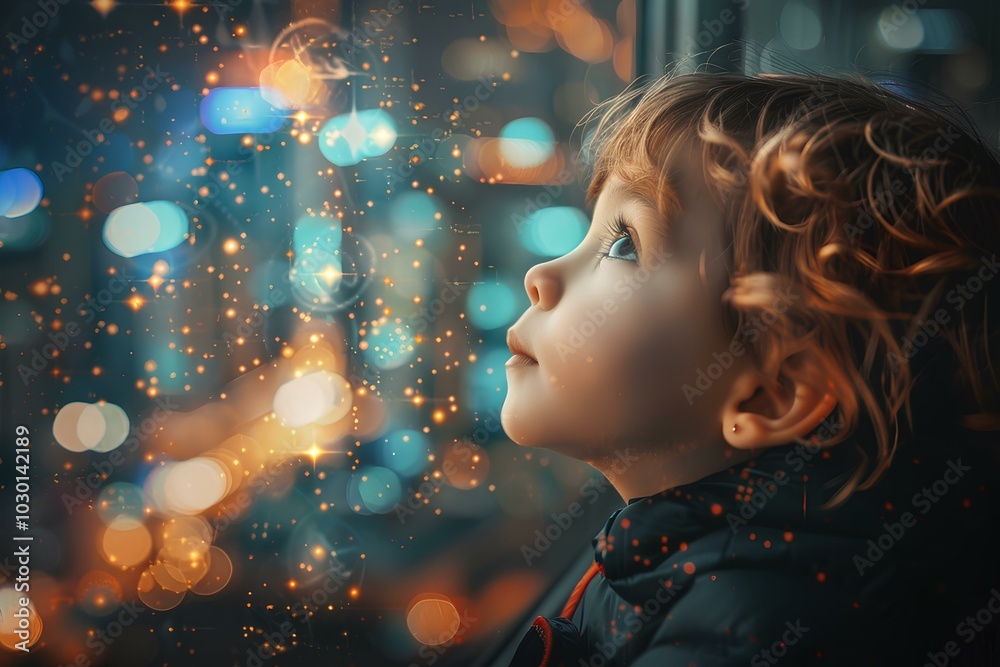 A close up of a child looking out a window A close up of a child looking out a window