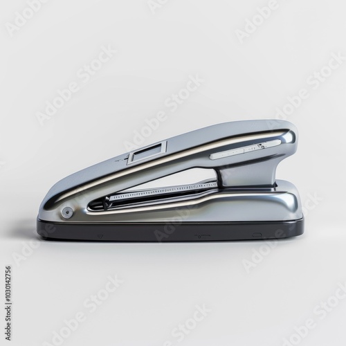 Sleek silver stapler isolated on a white background modern office supply design