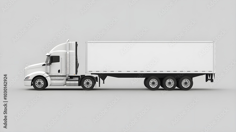 Big truck with semi-trailer Mockup. Truck transportation on the public road. white long delivery truck Big truck with semi-trailer Mockup. Truck transportation on the public road. white long delivery truck