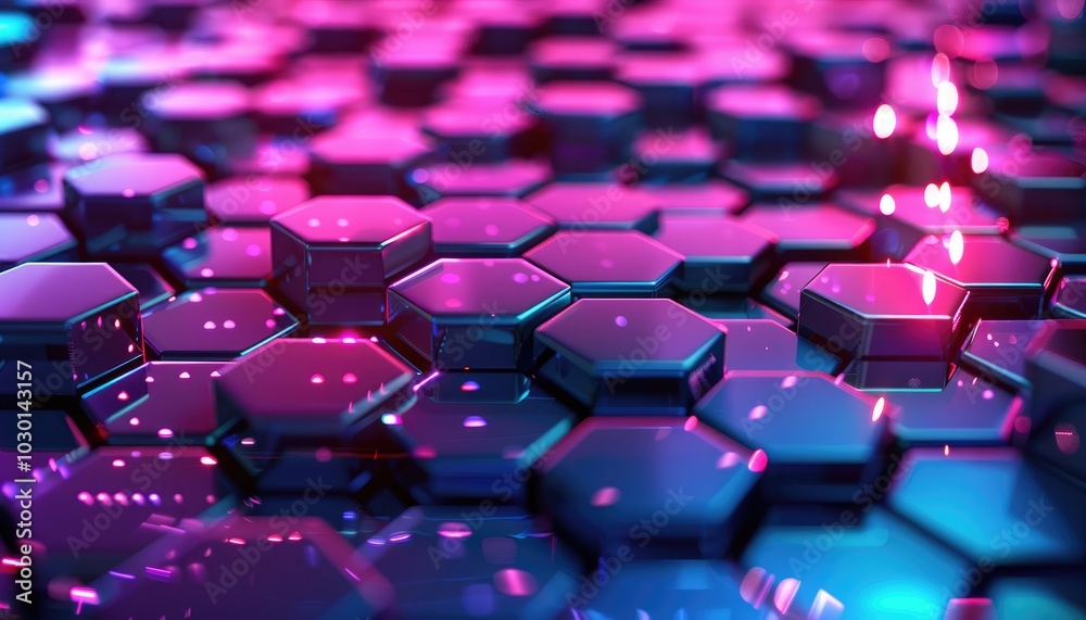 Obraz premium Abstract Hexagonal Pattern with Pink and Blue Lights