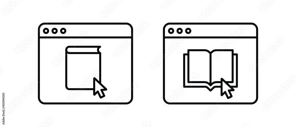 E-book icon vector set. Education with browser symbol E-book icon vector set. Education with browser symbol