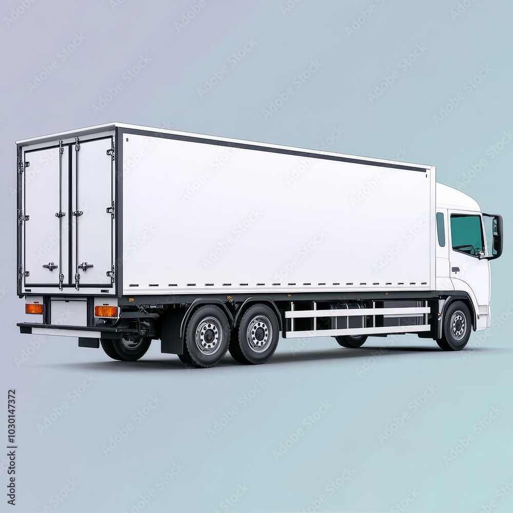 Large White Delivery Truck, Isolated on Grey. Transportation, Logistics, Shipping, Delivery Concept. Large White Delivery Truck, Isolated on Grey. Transportation, Logistics, Shipping, Delivery Concept.