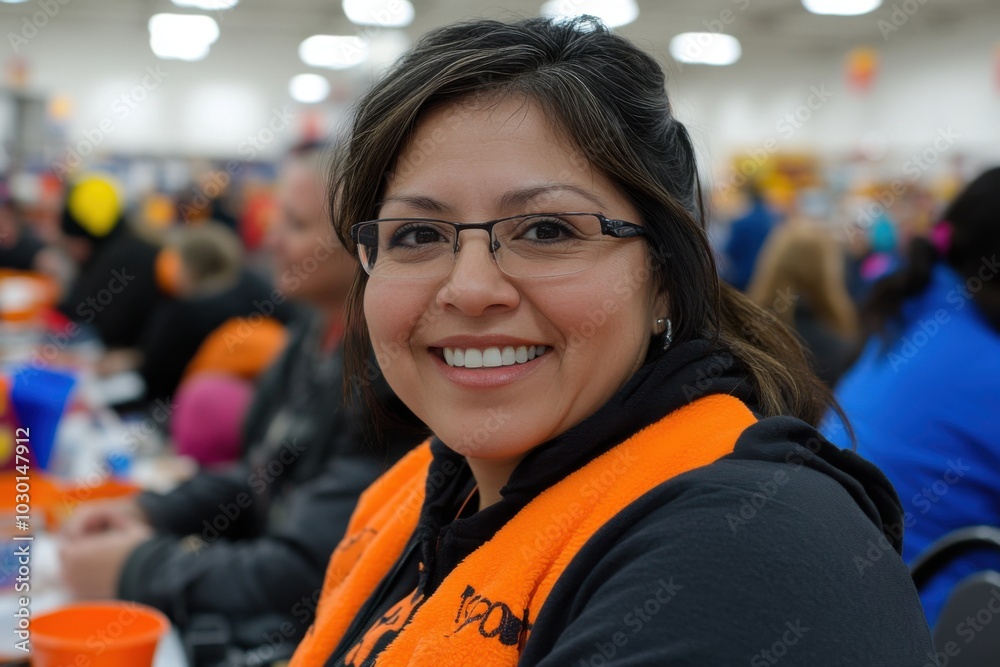 Cheerful shopper enjoying black friday in a busy store scene Cheerful shopper enjoying black friday in a busy store scene
