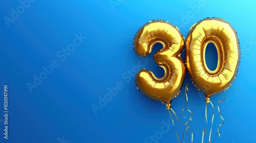 A blue background featuring large golden balloon numbers 