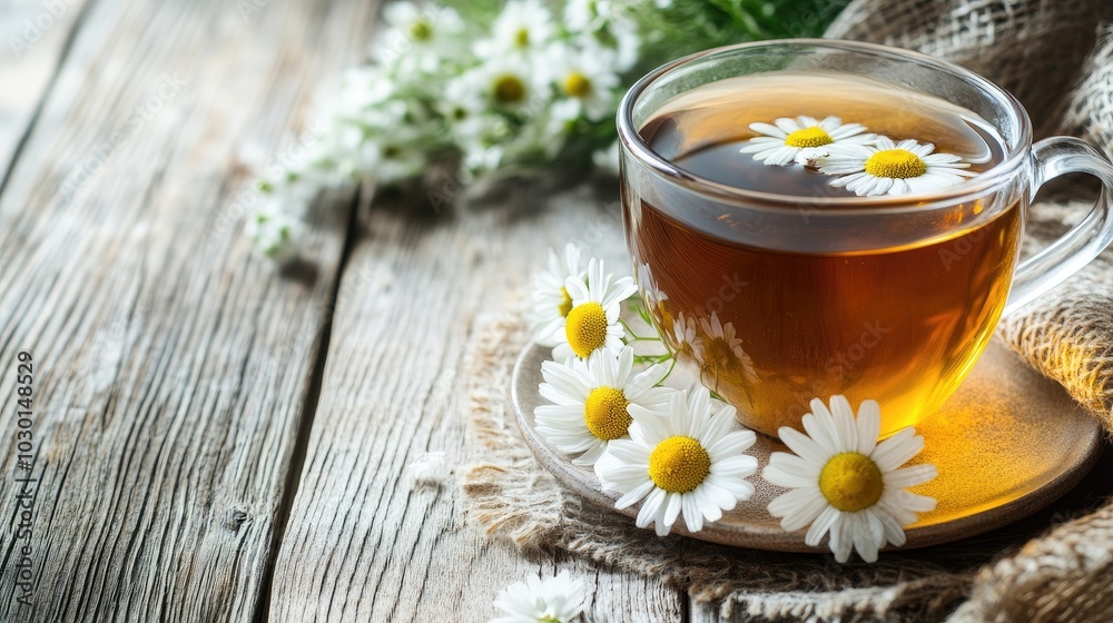 Refreshing Cup of Chamomile Tea with Floral Accents