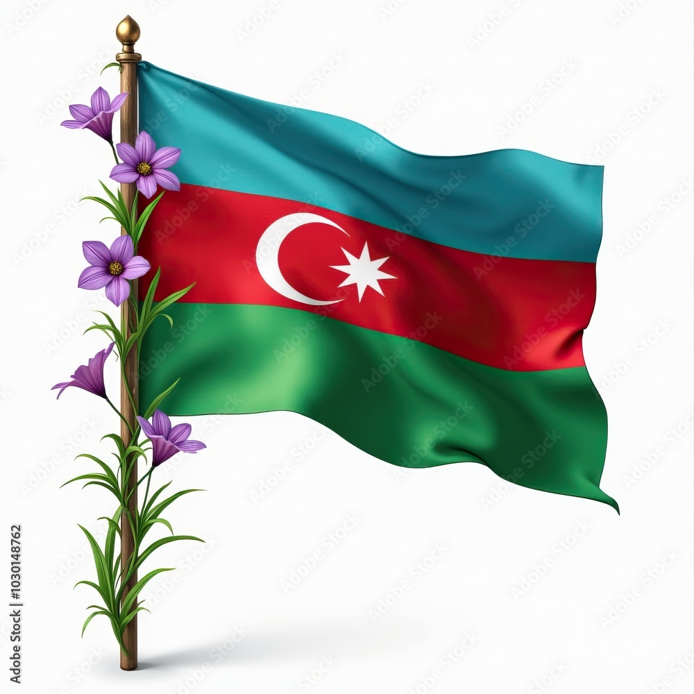 Azerbaijan flag and Ophrys oestrifera plant Azerbaijan flag and Ophrys oestrifera plant