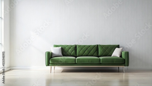 Wallpaper Mural Minimalist contemporary lounge with green couch against plain white wall Torontodigital.ca