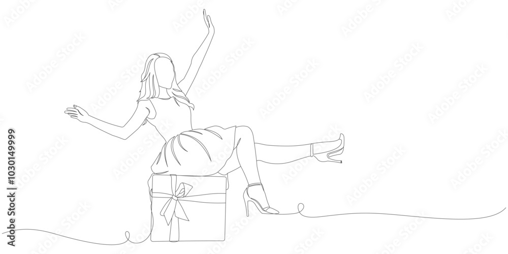 Fototapeta premium Vector design of woman sitting on gift box
