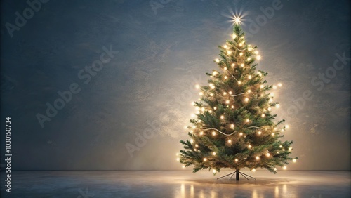 Minimalist elegant Christmas tree with white lights, festive, decorations, holiday, winter, celebration