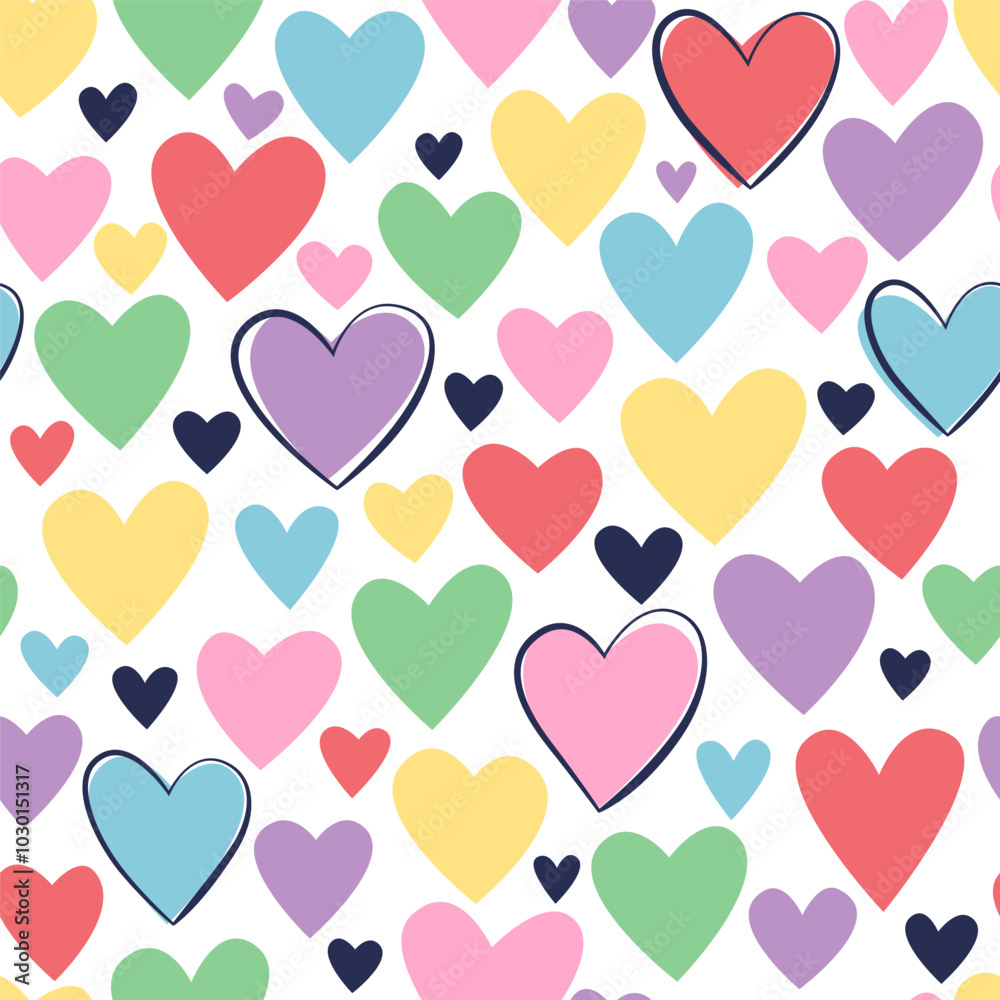 Seamless pattern with a primitive romantic childish pattern of hearts. Simple background for Valentine's day, cute big and small light pastel and dark hearts. Print for paper, gifts, textiles Seamless pattern with a primitive romantic childish pattern of hearts. Simple background for Valentine's day, cute big and small light pastel and dark hearts. Print for paper, gifts, textiles