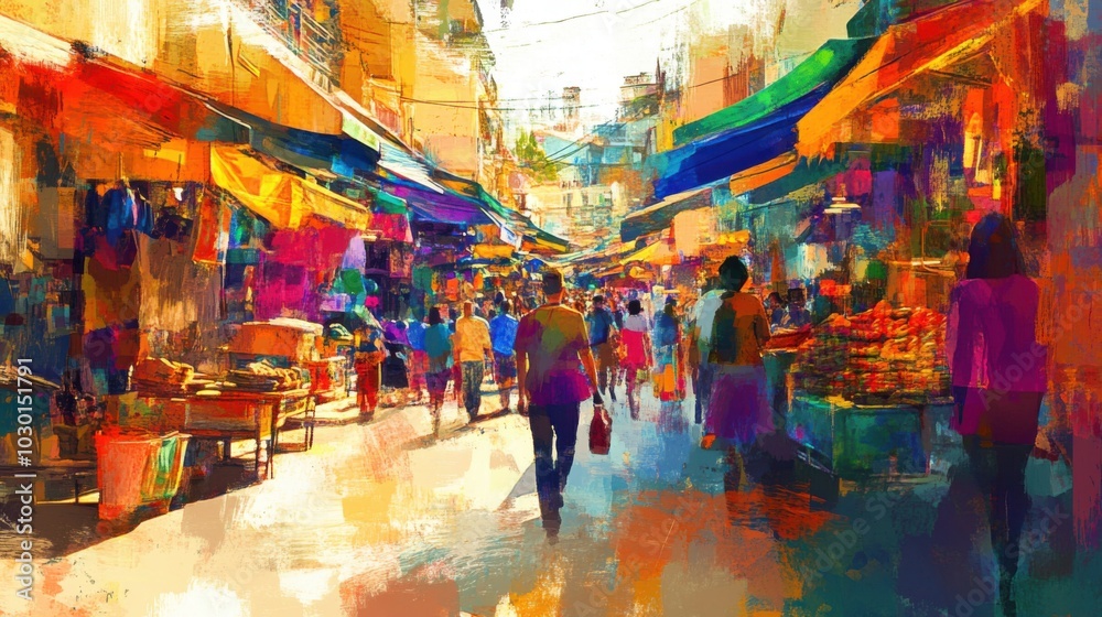 Obraz premium The artist used vibrant colors to express the energy and life of the bustling marketplace.